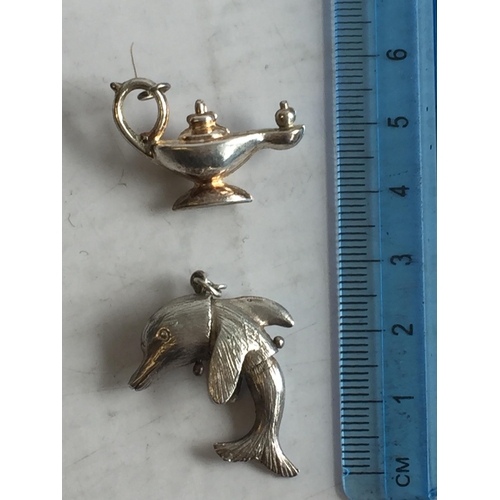 310 - Articulated Silver Dolphin & Silver Genie Lamp Charms