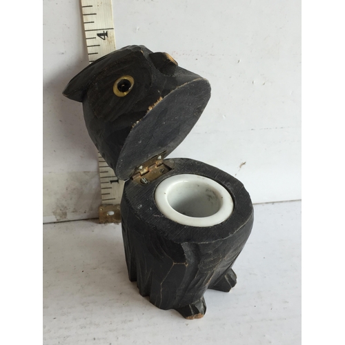 344 - Owl Inkwell with Glass Eyes