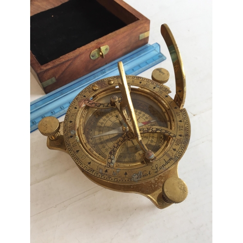 55 - Large Contemporary Sextant Compass in Wood Box