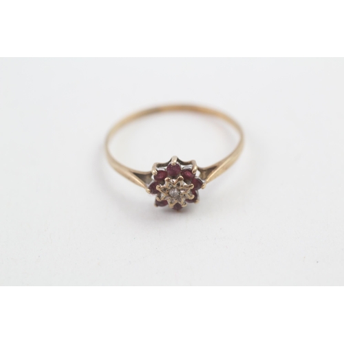 19 - 9ct gold ruby & diamond cluster ring