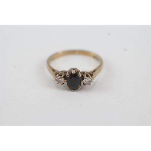30 - 9ct gold diamond & sapphire three stone ring