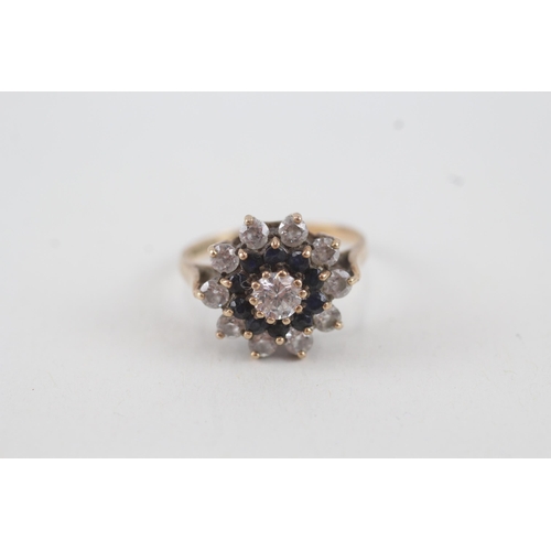 33 - 9ct gold sapphire & cubic zirconia floral cluster ring