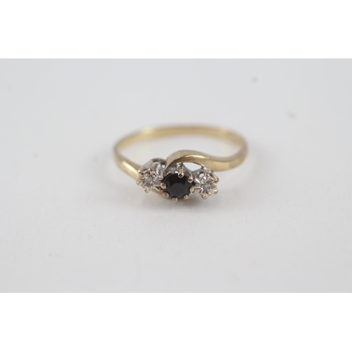 34 - 9ct gold diamond & sapphire three stone ring