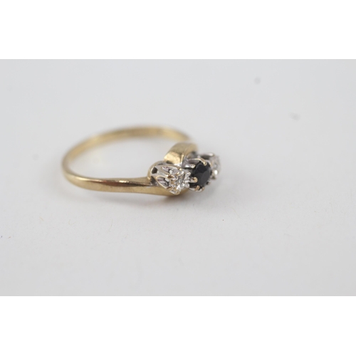 34 - 9ct gold diamond & sapphire three stone ring