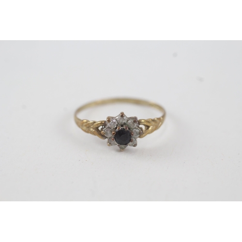 37 - 9ct gold sapphire & cubic zirconia floral cluster ring