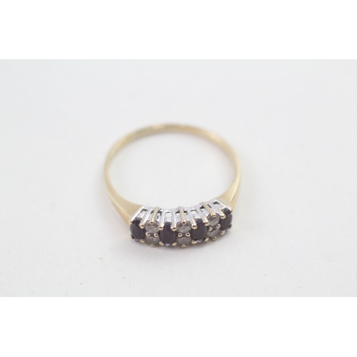 4 - 9ct gold amethyst & white gemstone dress ring