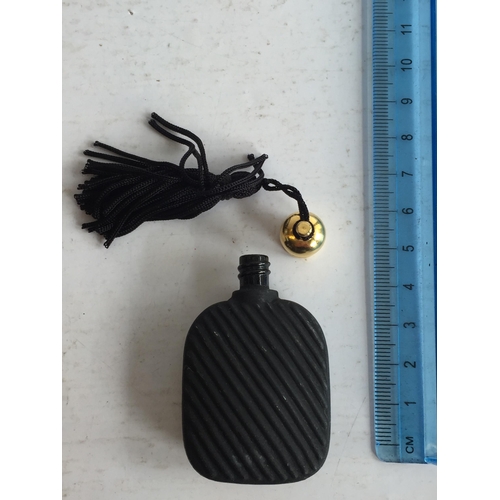 99 - Vintage Black Satin Glass Deco Style Fluted Perfume Bottle with Tassel, 2.5 inch