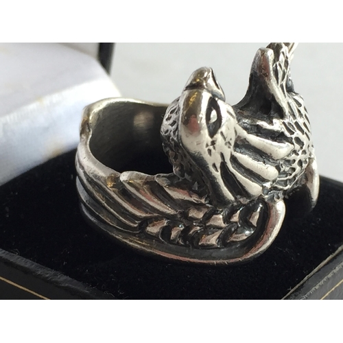 103 - Heavy Silver Gents Eagle Ring 28.56 grams, Size T