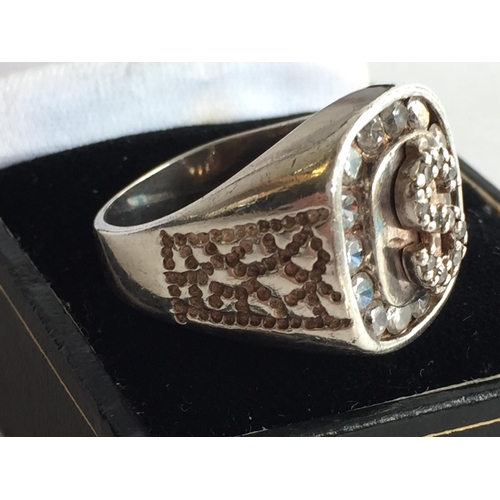 105 - Solid Silver Gents & White Stone Dollar Ring 10 grams, Size S