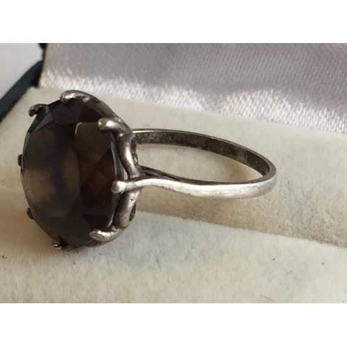 10 - Silver & Natural Faceted Smokey Quartz Ring, size H 1/2