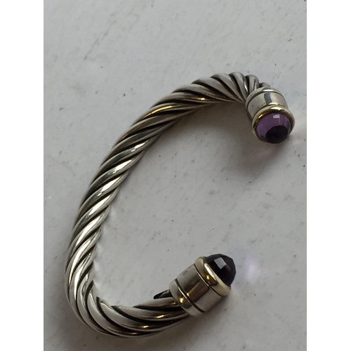 17 - Sterling Silver & Faceted Amethyst Twisted Cable Classic Bangle