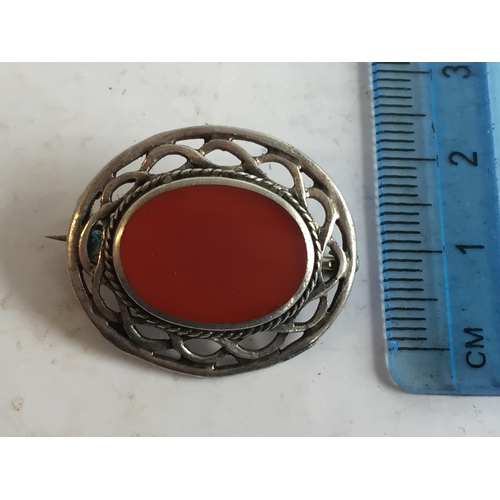 24 - Silver Fire Gem Stone Brooch