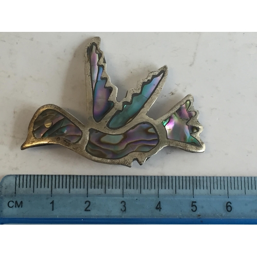 26 - Alpaca Mexican Silver & Mother of Pearl Bird Brooch