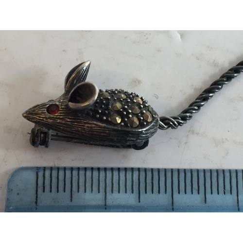 38 - Antique Silver & Marcasite Mouse Brooch