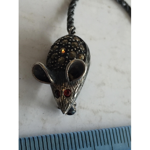 38 - Antique Silver & Marcasite Mouse Brooch