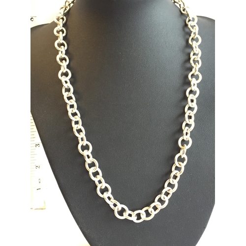 4 - Sterling Silver Link Ring Hammered Circle Chain Necklace