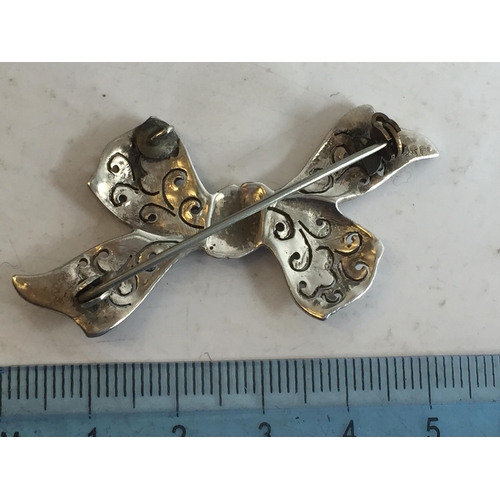 44 - Silver & Marcasite Bow Brooch