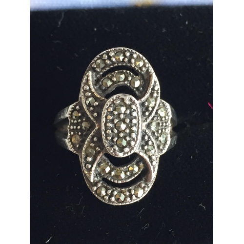 45 - Art Deco Silver Marcasite Ring, size K 1/2