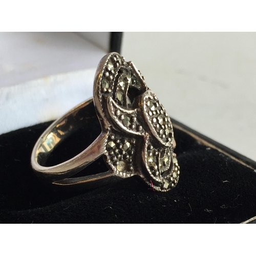 45 - Art Deco Silver Marcasite Ring, size K 1/2