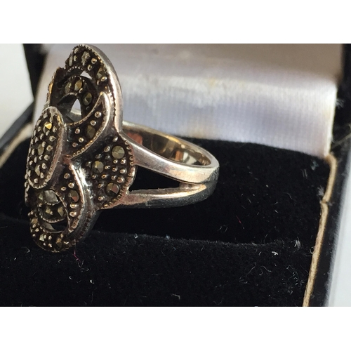 45 - Art Deco Silver Marcasite Ring, size K 1/2