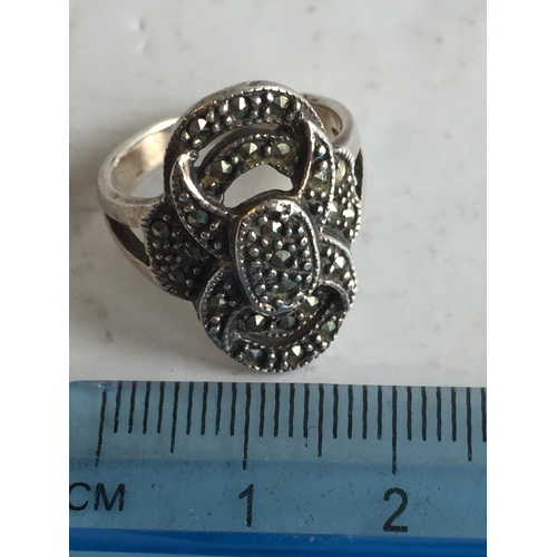 45 - Art Deco Silver Marcasite Ring, size K 1/2