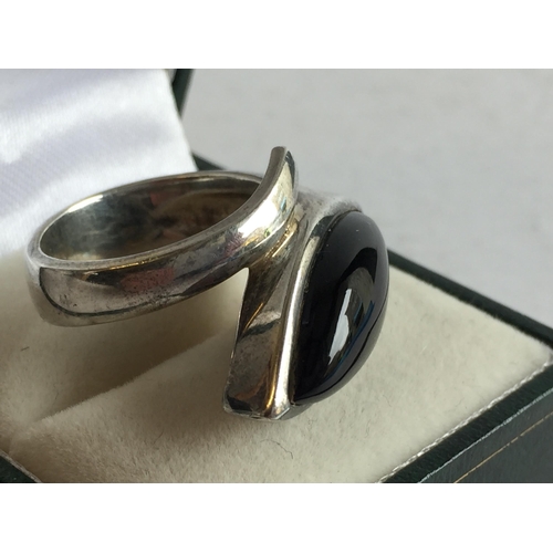 46 - Art Deco Style Solid Silver & Onyx Set Ring, size O