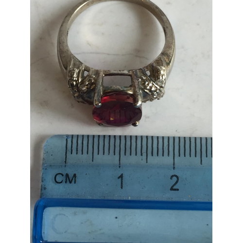 48 - Sterling Silver Faceted Garnet Ring, size R 1/2