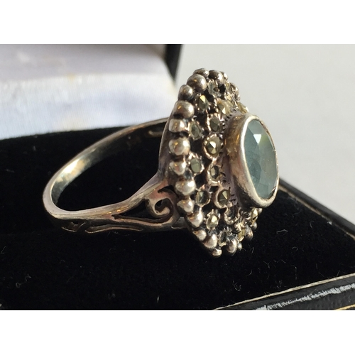 49 - Silver & Sky Blue Topaz Ring, size P 1/2