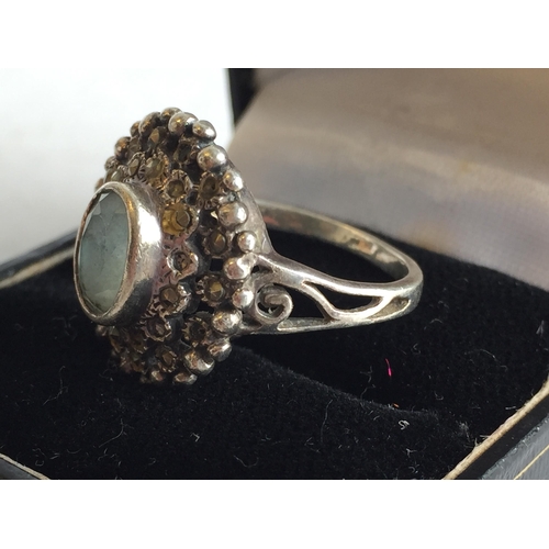 49 - Silver & Sky Blue Topaz Ring, size P 1/2