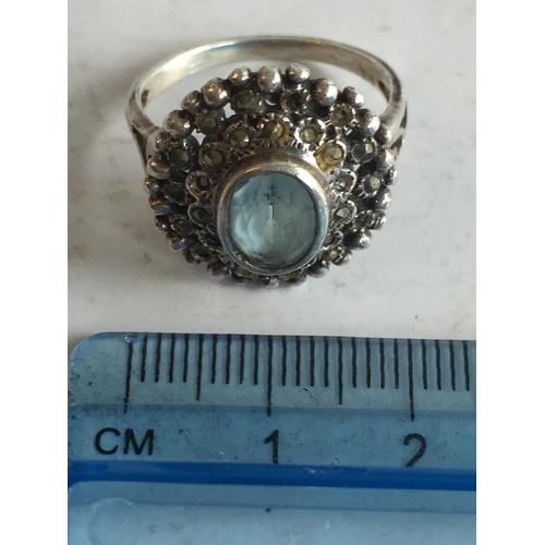 49 - Silver & Sky Blue Topaz Ring, size P 1/2