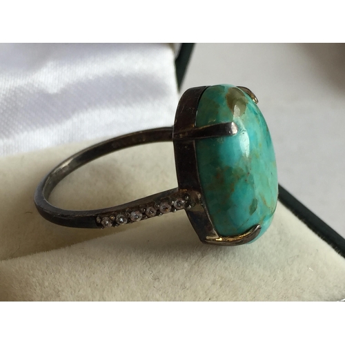 51 - Vintage Indian Native Turquoise Sterling Silver Ring, Modernist, size S