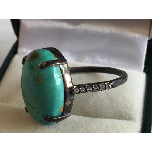 51 - Vintage Indian Native Turquoise Sterling Silver Ring, Modernist, size S