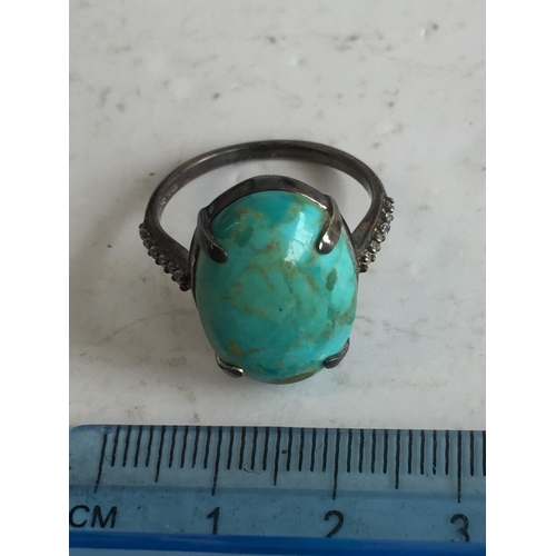 51 - Vintage Indian Native Turquoise Sterling Silver Ring, Modernist, size S