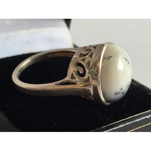 53 - Signet Ring with Moon Stone for Men Pearl Stone Ring with Engraved Motif