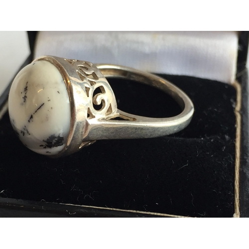 53 - Signet Ring with Moon Stone for Men Pearl Stone Ring with Engraved Motif