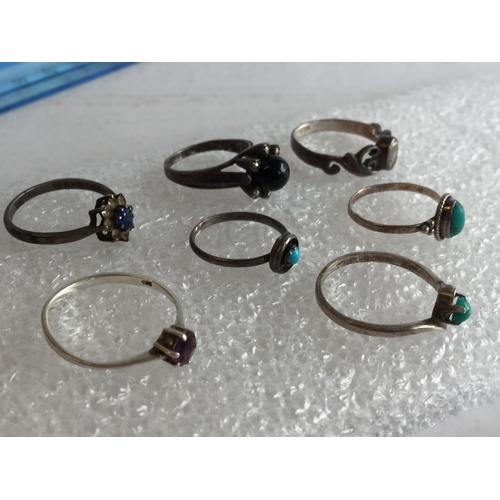 56 - Selection of Vintage Silver Rings with Stones X 7