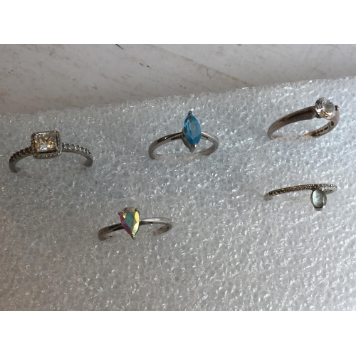 57 - 5 Assorted Silver Rings with Stones