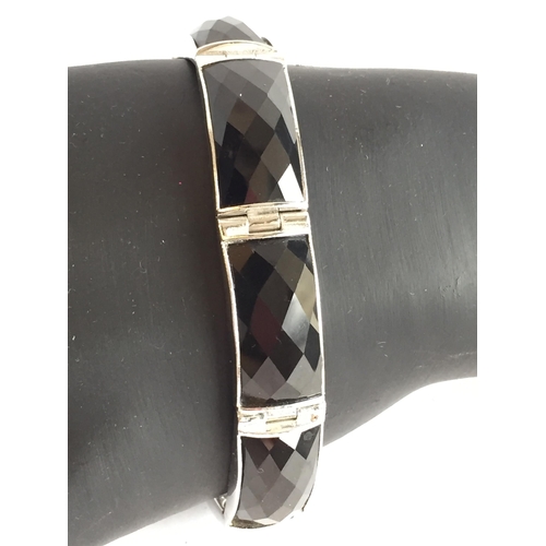 6 - Sterling Silver Black Crystal Link Bracelet