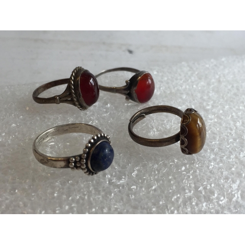 63 - 4 Assorted Vintage Silver & Gem Stone Ladies Rings