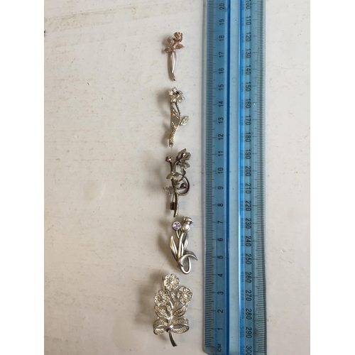 66 - 5 Assorted Sterling Silver Flower Brooches