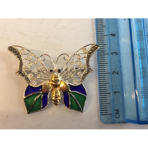 68 - Silver & Enamel Butterfly Brooch