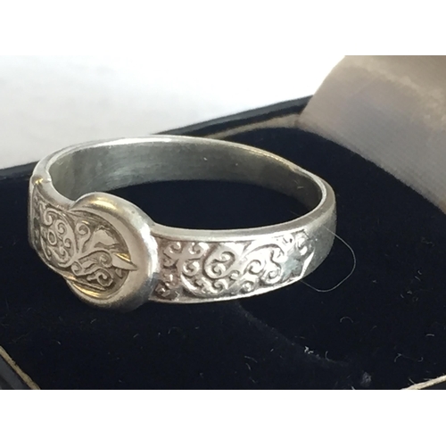 72 - Silver Buckle Ring, size V 1/2