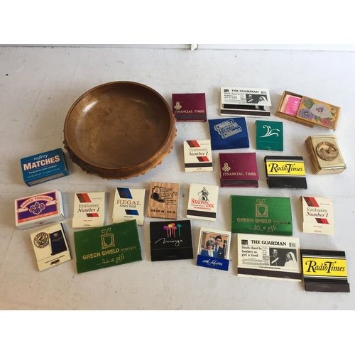 128 - Nice Treen Bowl with Match Booklets