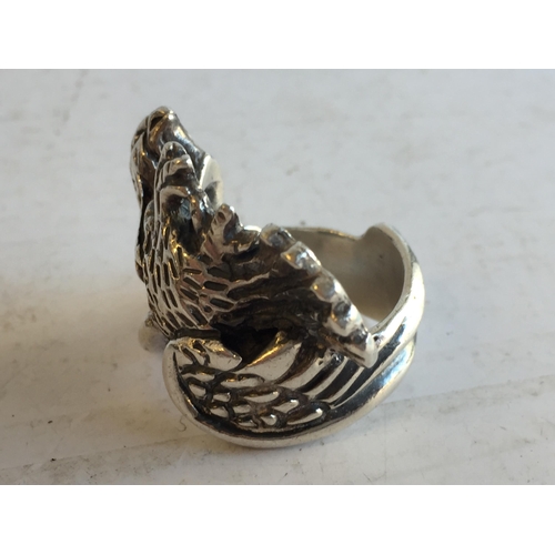 155 - Heavy Silver Gents Eagle Ring, size T