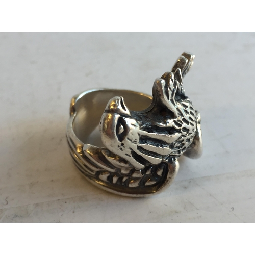 155 - Heavy Silver Gents Eagle Ring, size T