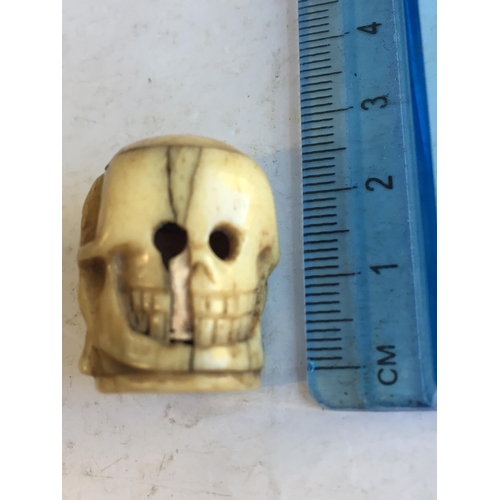 198 - Antique Hand Carved Bone Skull & Jesus Double Faced Japanese Ojime