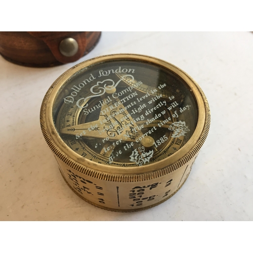 258A - Dollond London Sundial Compass with Built in Stand
