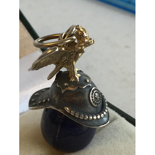 260 - Russian Silver Lapis Lazuli Carved Egg with Eagle & helmet Decoration. Lovely Quality Piece