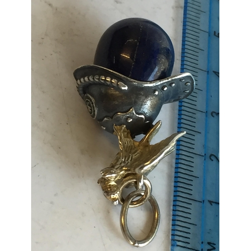 260 - Russian Silver Lapis Lazuli Carved Egg with Eagle & helmet Decoration. Lovely Quality Piece