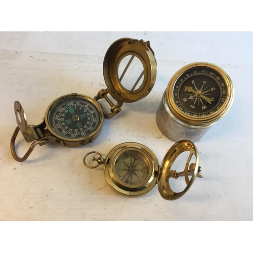 41 - Three Assorted Brass Compasses